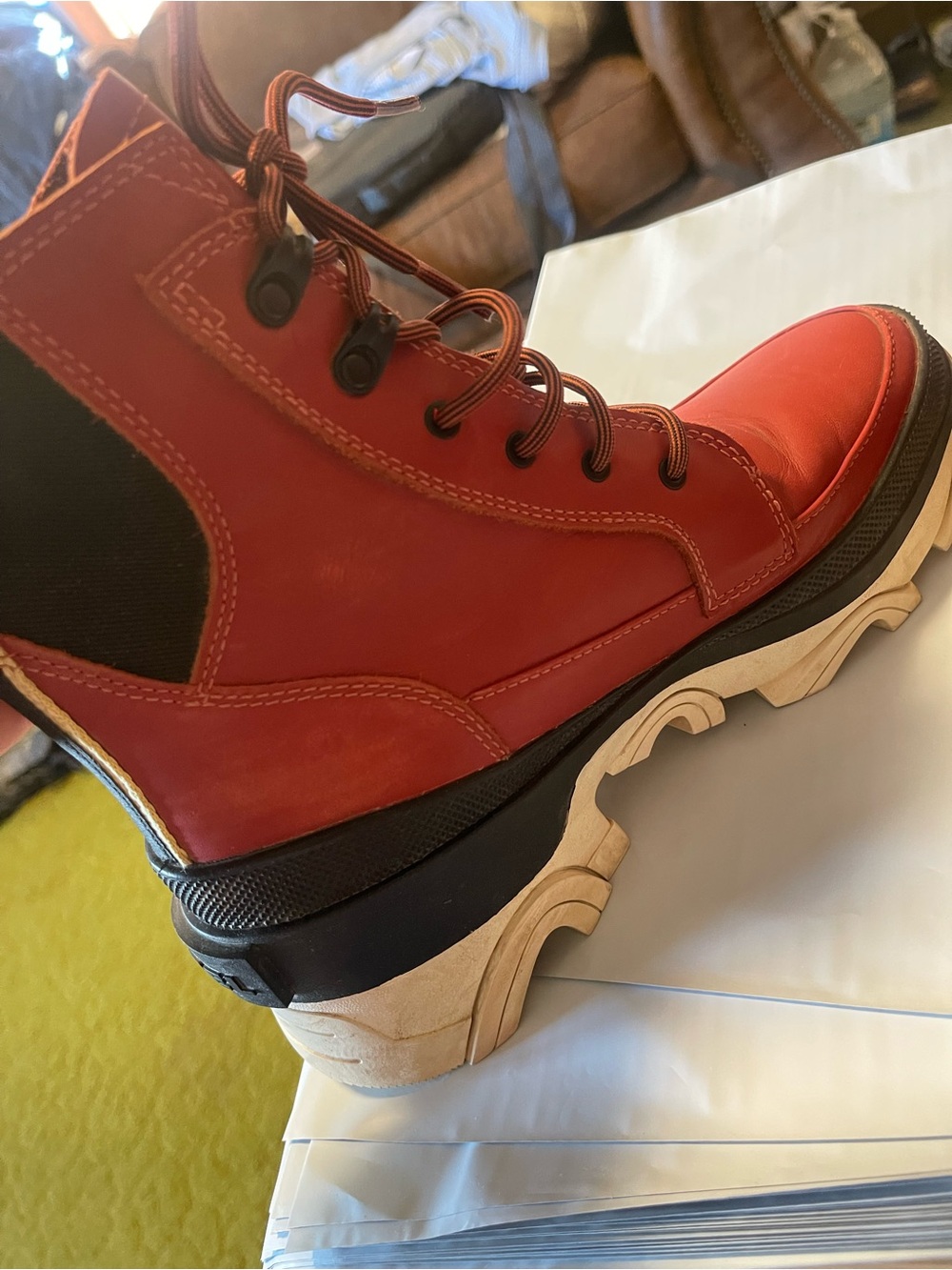Sorel Women's Brex Lug Sole Lace-Up Waterproof Boots Warp Red & Black Size 7 - Picture 7 of 8